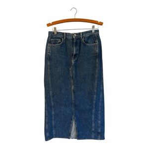 Mango Blue Denim Midi Skirt Women's Size Medium Jean M